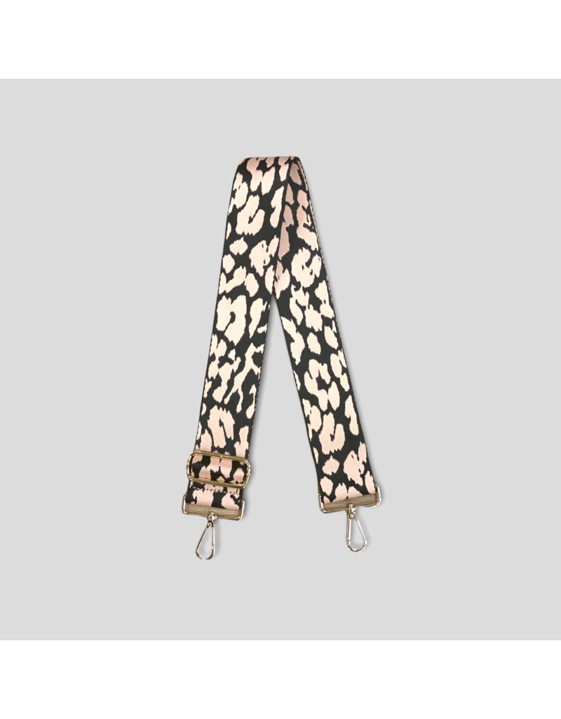 AHDORNED Animal Print Bag Strap - Light Pink/Black Leopard (Gold Hardware)