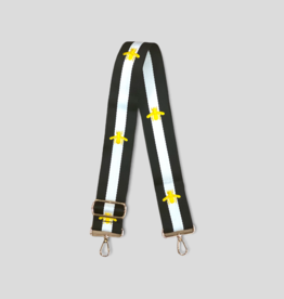 AHDORNED Bee Embroidered Bag Strap - Black/White (Gold Hardware)