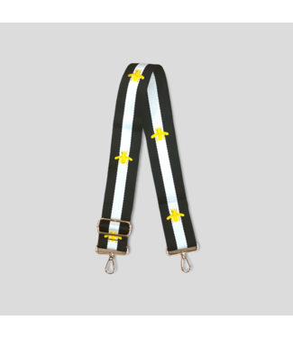 AHDORNED Bee Embroidered Bag Strap - Black/White (Gold Hardware)