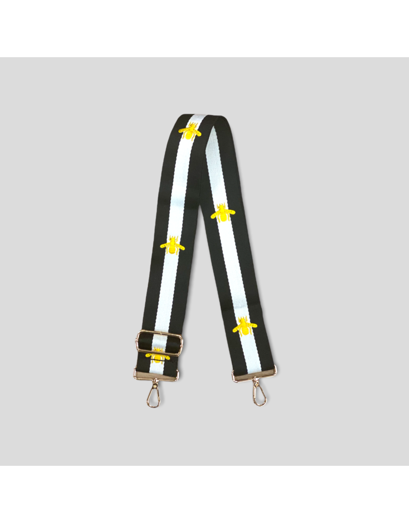 AHDORNED Bee Embroidered Bag Strap - Black/White (Gold Hardware)