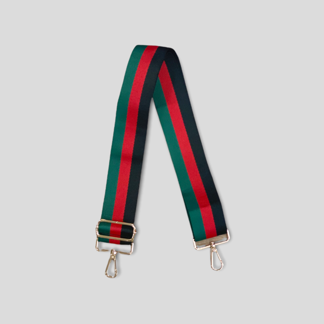 Stripe Bag Strap - Black/Red/Green (Gold Hardware)