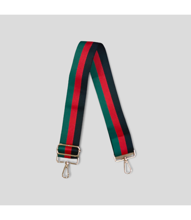 Stripe Bag Strap - Black/Red/Green (Gold Hardware)