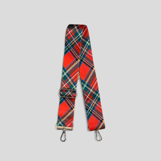 Holiday Plaid Bag Strap - Red (Silver Hardware)