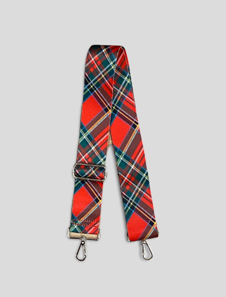 Holiday Plaid Bag Strap - Red (Silver Hardware)
