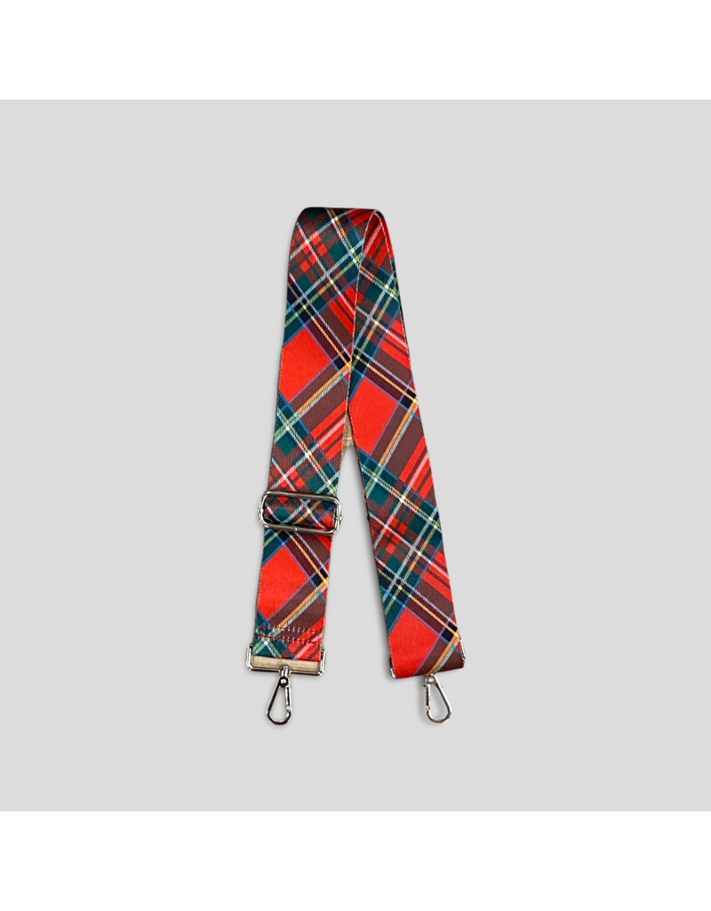 Holiday Plaid Bag Strap - Red (Silver Hardware)