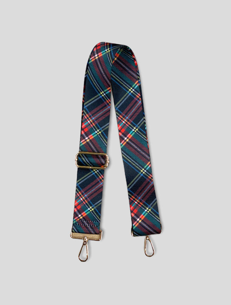 Holiday Plaid Bag Strap -Black (Gold Hardware)