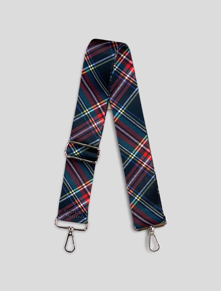 Holiday Plaid Bag Strap - Black (Silver Hardware)