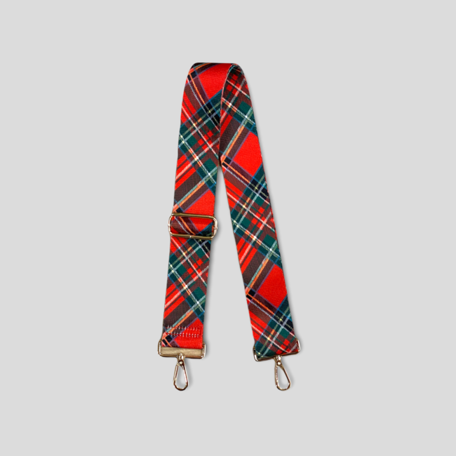 Holiday Plaid Bag Strap - Red (Gold Hardware)