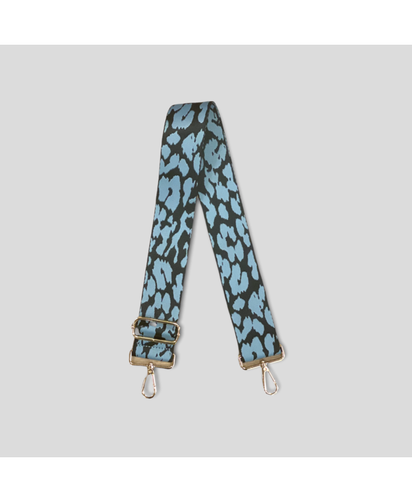 Animal Print Bag Strap - Blue/Black Leopard (Gold Hardware)