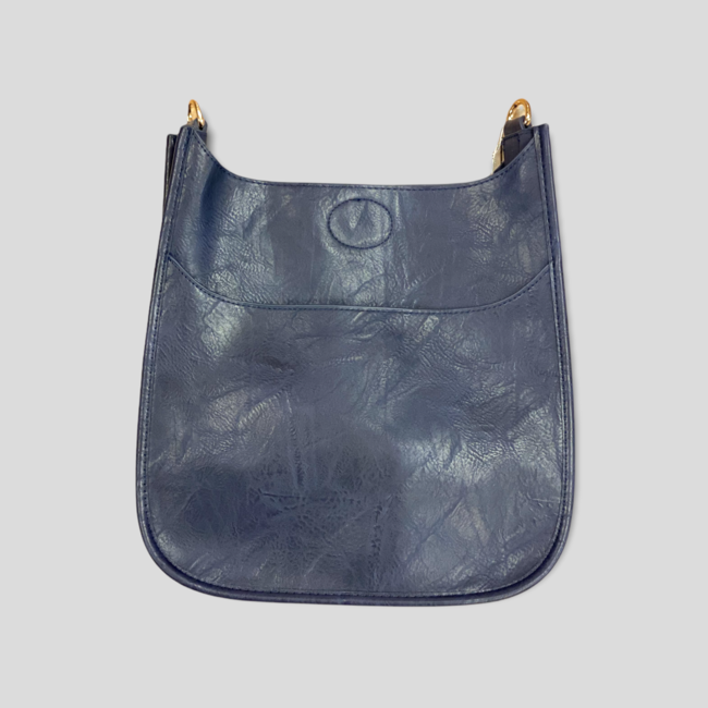 Ahdorned Navy Vegan Leather Messenger Bag - Gold Hardware - Her Hide Out