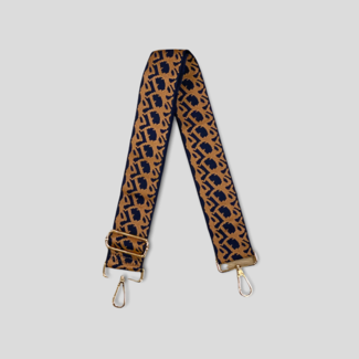 Ahdorned Abstract Print Bag Strap - Camel/Navy Blue (Gold Hardware) - Her  Hide Out