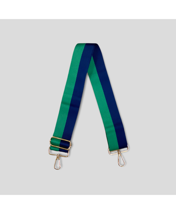 Two Stripe Bag Strap - Navy Blue/Green (Gold Hardware)