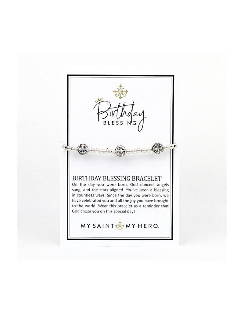 MY SAINT MY HERO Benedictine Birthday Blessing Bracelet - Black/Silver