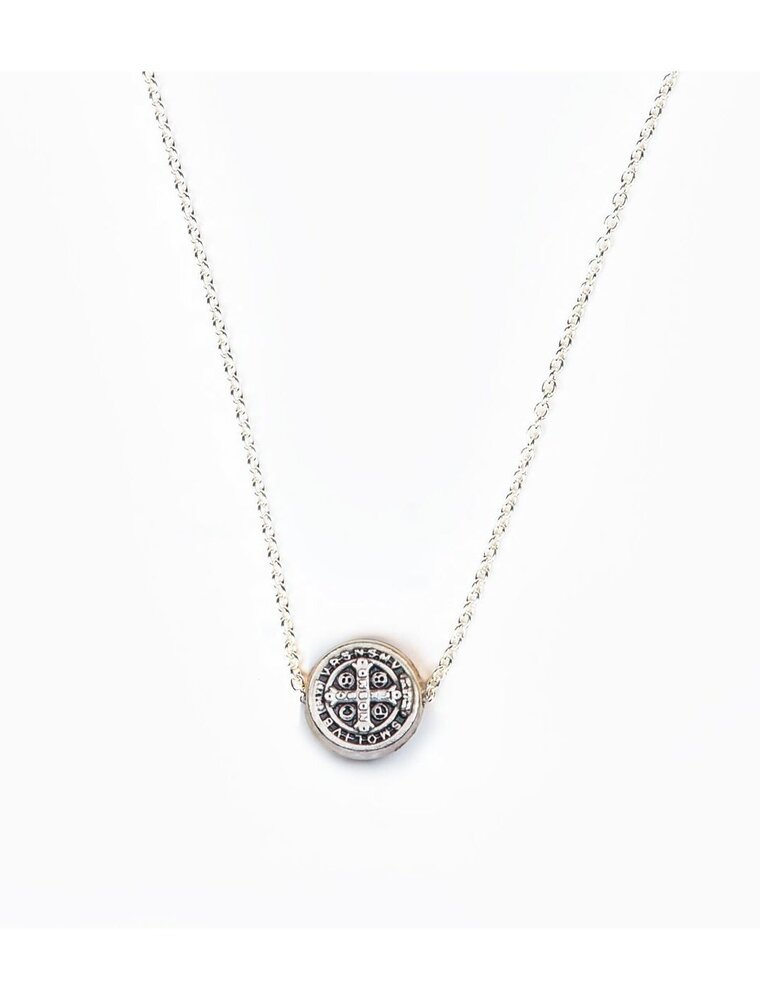 MY SAINT MY HERO Benedictine Petite Necklace - Silver