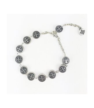 MY SAINT MY HERO St. Benedict Link Bracelet - Silver