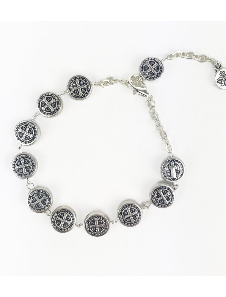 MY SAINT MY HERO St. Benedict Link Bracelet - Silver