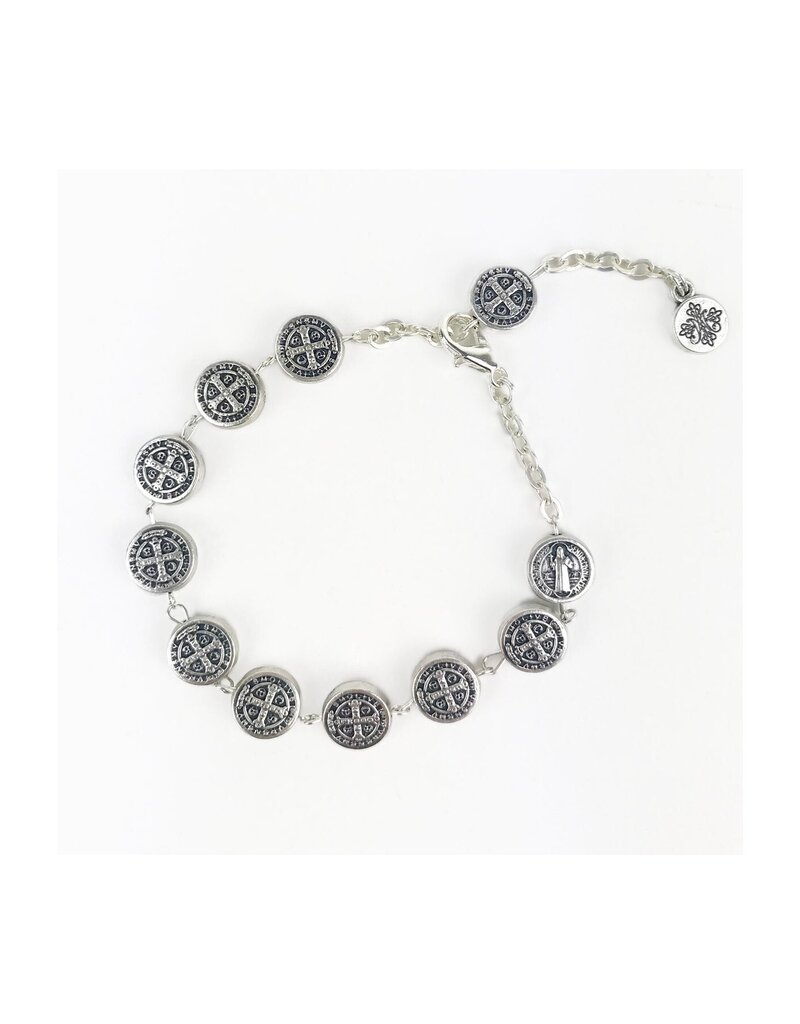 MY SAINT MY HERO St. Benedict Link Bracelet - Silver