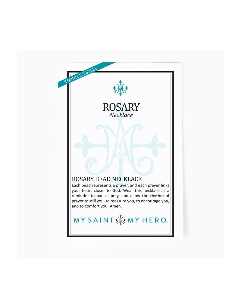 MY SAINT MY HERO Rosary Bead Necklace - Silver