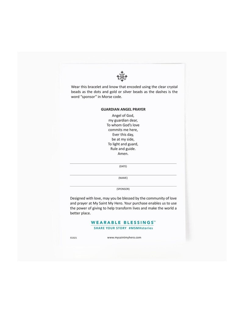 MY SAINT MY HERO Sponsor Morse Code Bracelet - Silver/Clear Crystal