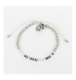 MY SAINT MY HERO Sponsor Morse Code Bracelet - Silver/Clear Crystal
