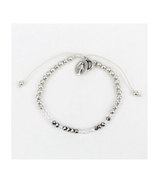 MY SAINT MY HERO Sponsor Morse Code Bracelet - Silver/Clear Crystal