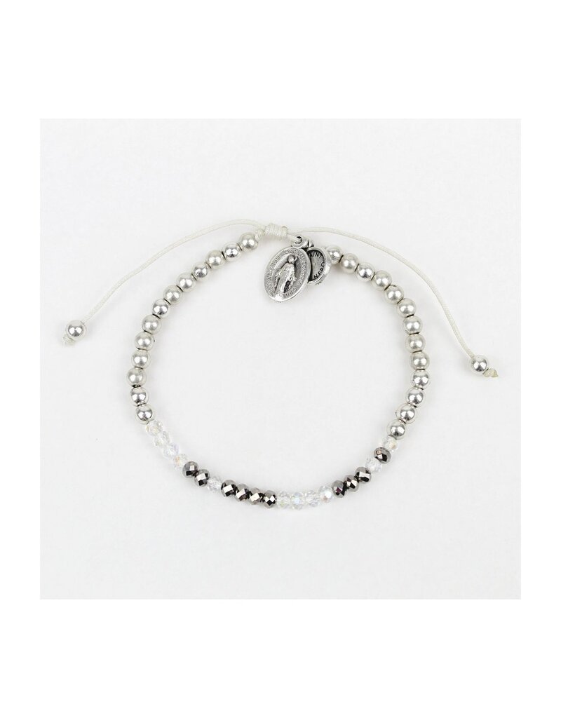 MY SAINT MY HERO Sponsor Morse Code Bracelet - Silver/Clear Crystal