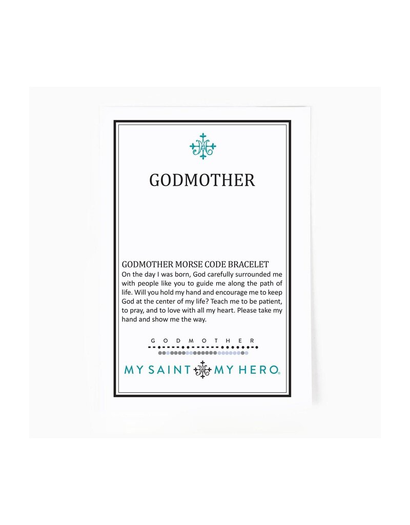 MY SAINT MY HERO Godmother Morse Code Bracelet - Silver/Clear Crystal