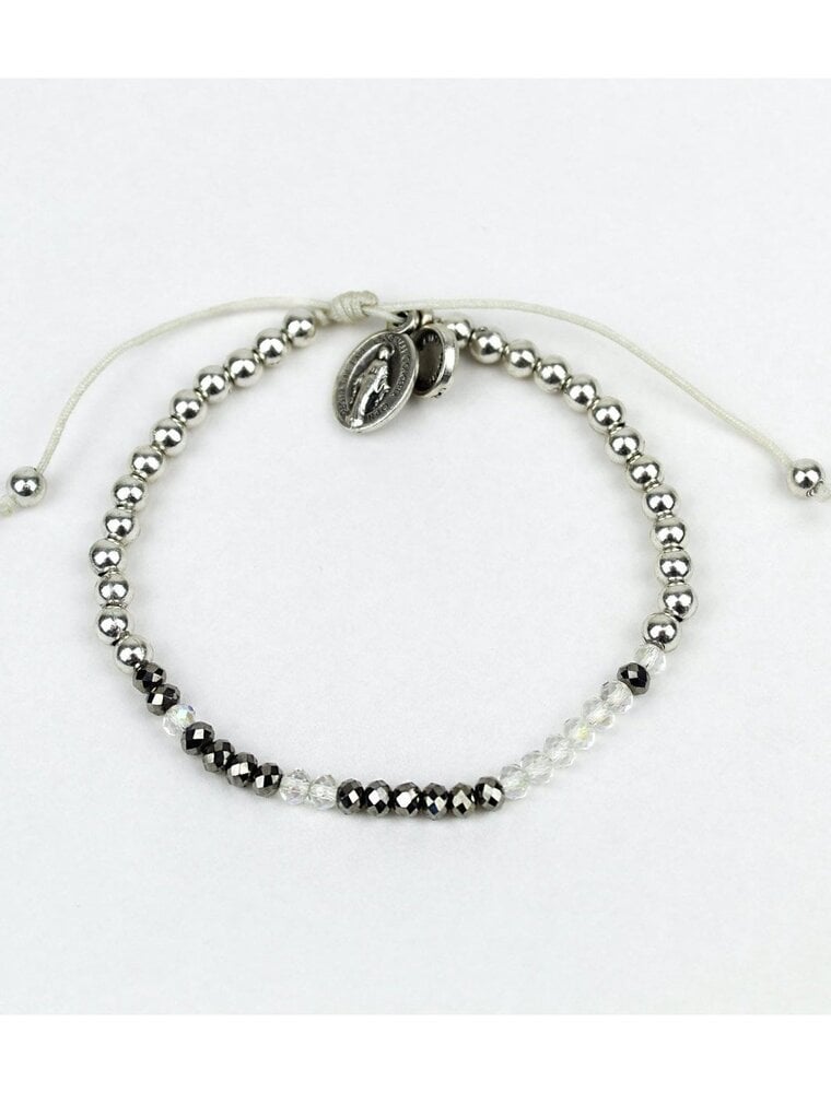 MY SAINT MY HERO Godmother Morse Code Bracelet - Silver/Clear Crystal