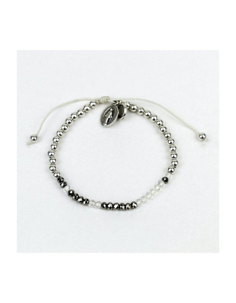 MY SAINT MY HERO Godmother Morse Code Bracelet - Silver/Clear Crystal