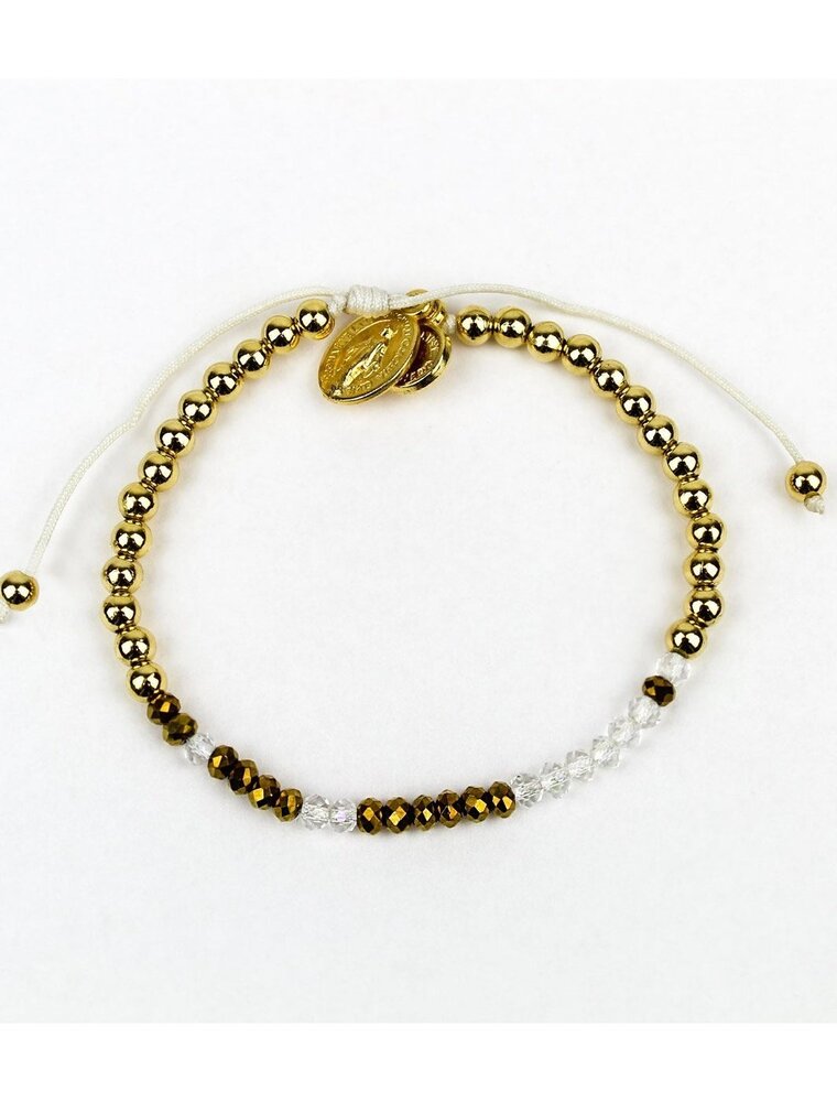 MY SAINT MY HERO Godmother Morse Code Bracelet - Gold/Clear Crystal