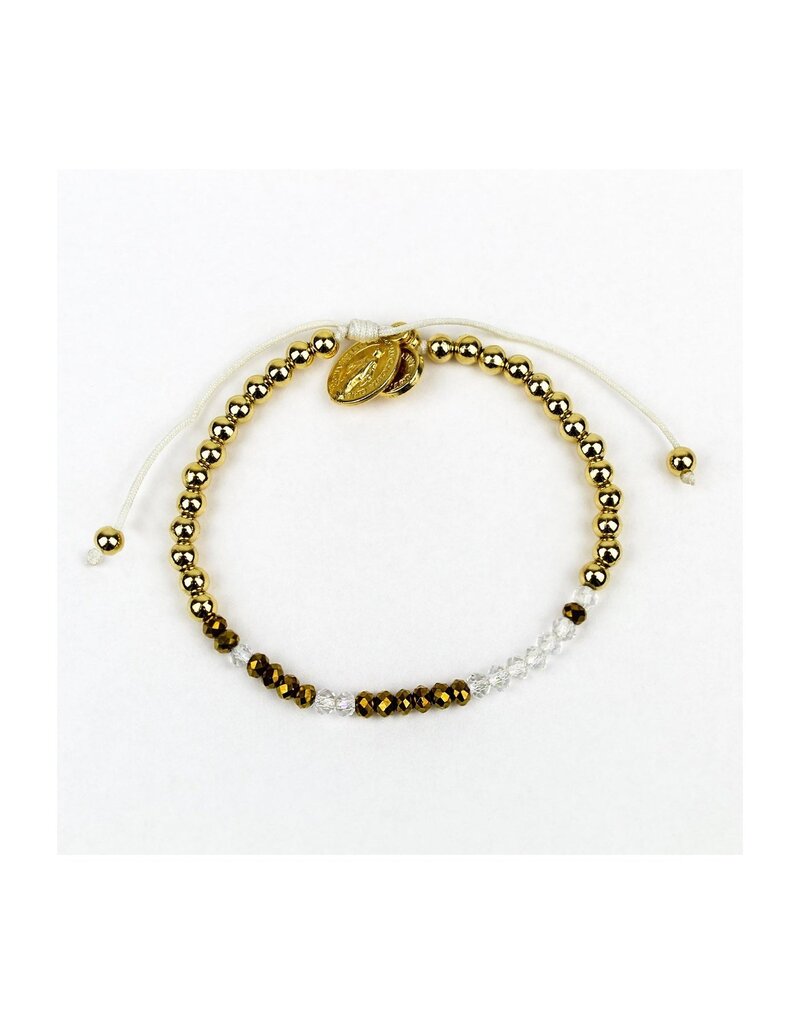 MY SAINT MY HERO Godmother Morse Code Bracelet - Gold/Clear Crystal