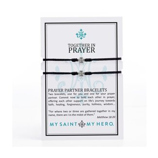 MY SAINT MY HERO Prayer Partners Bracelet Set - Black/Silver