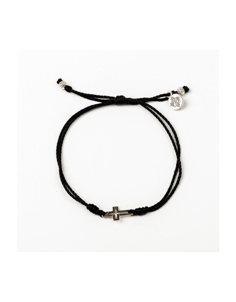 MY SAINT MY HERO Filled by Faith Cross Bracelet - Black/Silver