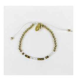 MY SAINT MY HERO Sponsor Morse Code Bracelet - Gold/Clear Crystal
