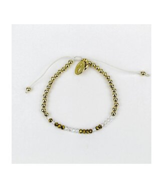 MY SAINT MY HERO Sponsor Morse Code Bracelet - Gold/Clear Crystal