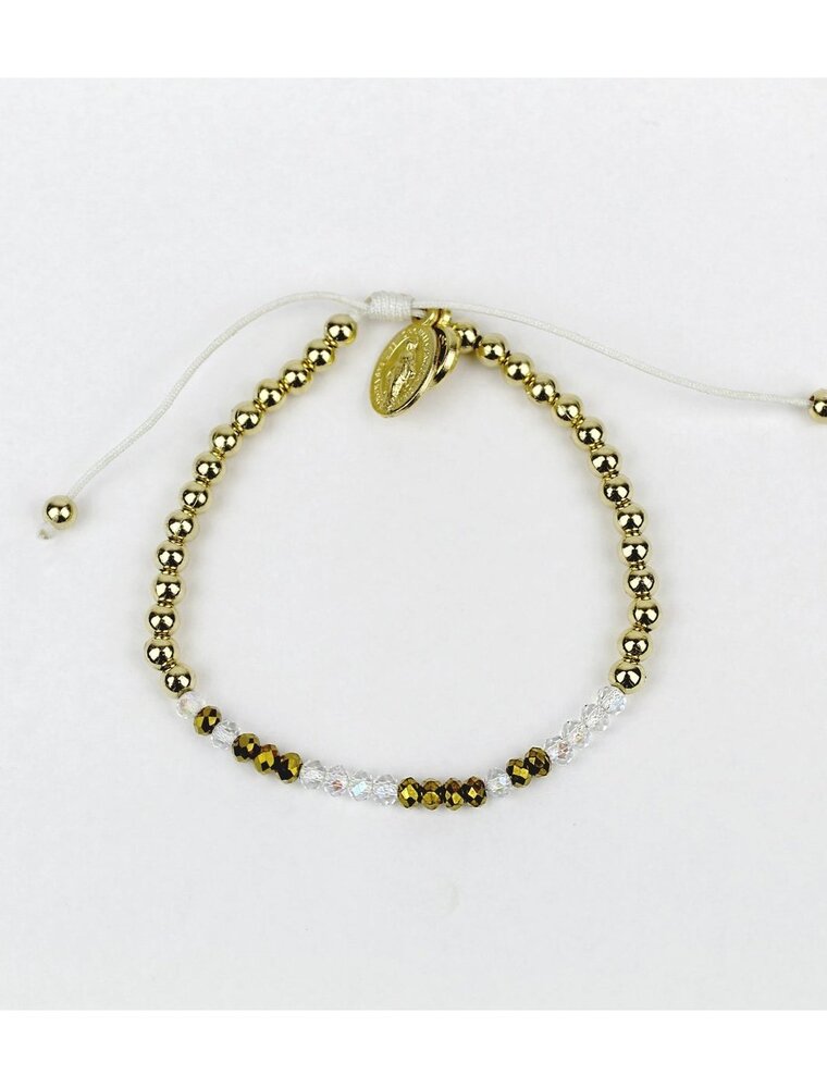 MY SAINT MY HERO Sponsor Morse Code Bracelet - Gold/Clear Crystal