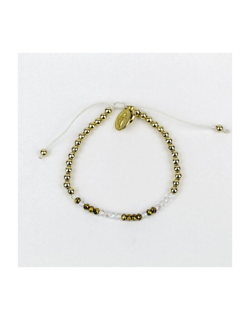 MY SAINT MY HERO Sponsor Morse Code Bracelet - Gold/Clear Crystal