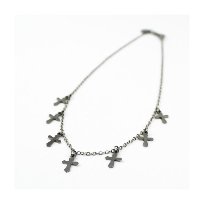 Faith Cross Choker Necklace - Silver