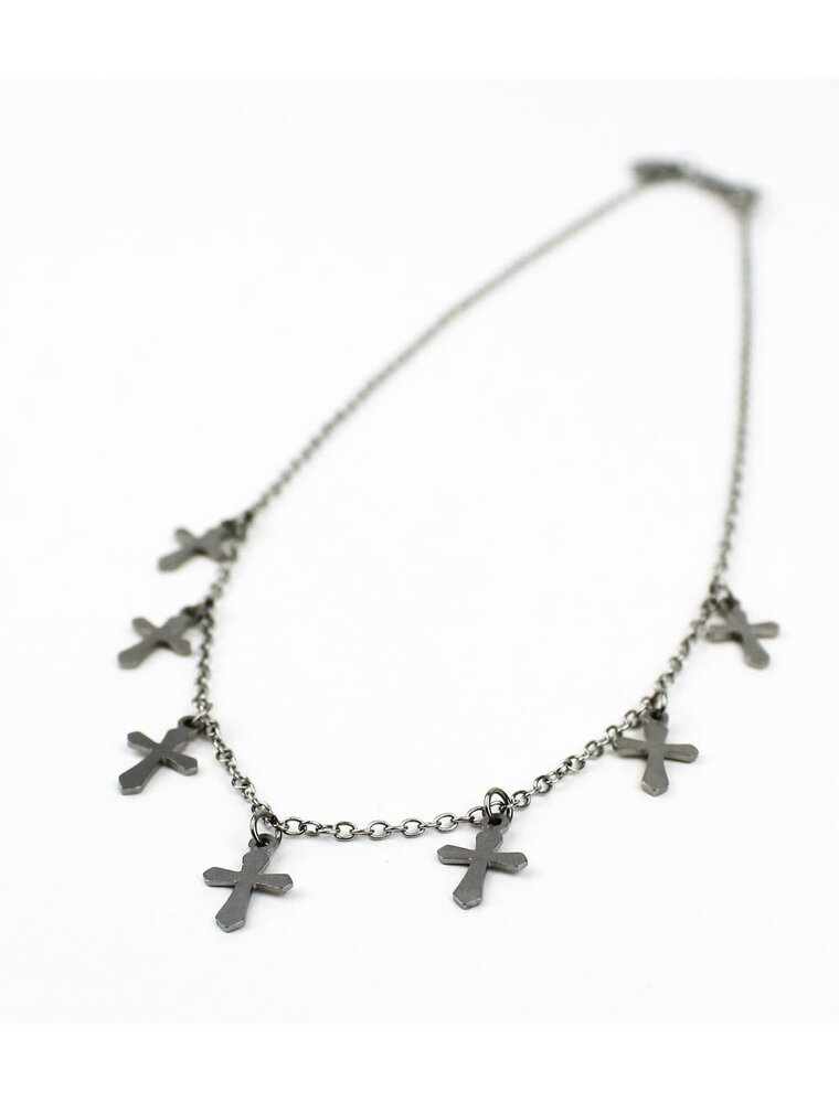 MY SAINT MY HERO Faith Cross Choker Necklace - Silver