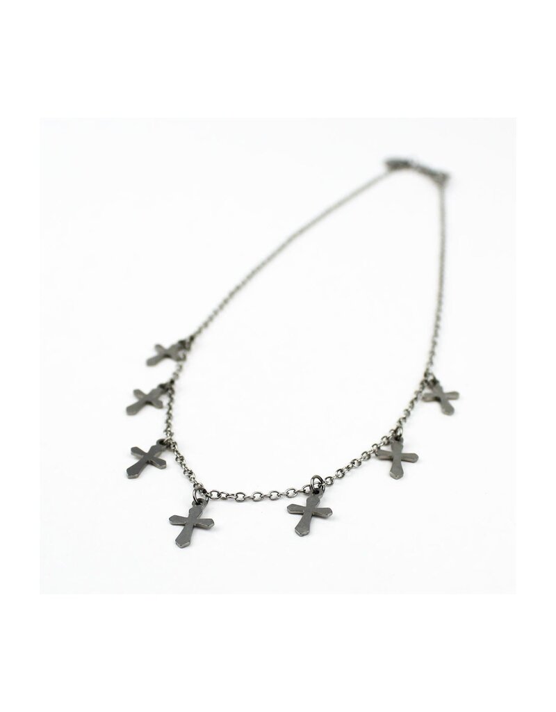 MY SAINT MY HERO Faith Cross Choker Necklace - Silver