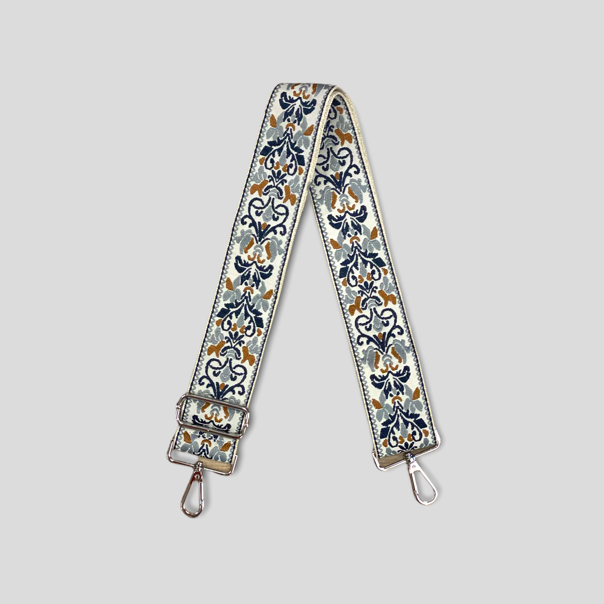 Ahdorned Floral Embroidered Bag Strap Navy/Grey (Silver Hardware) Her Hide Out
