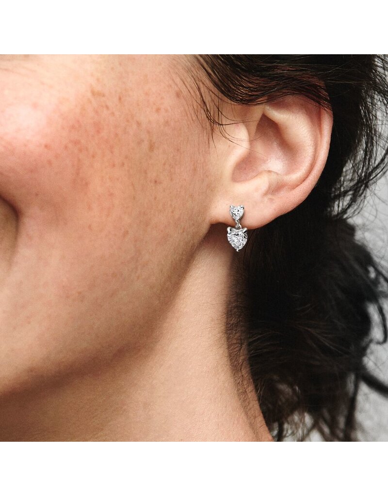 PANDORA Double Heart Sparkling Stud Earrings