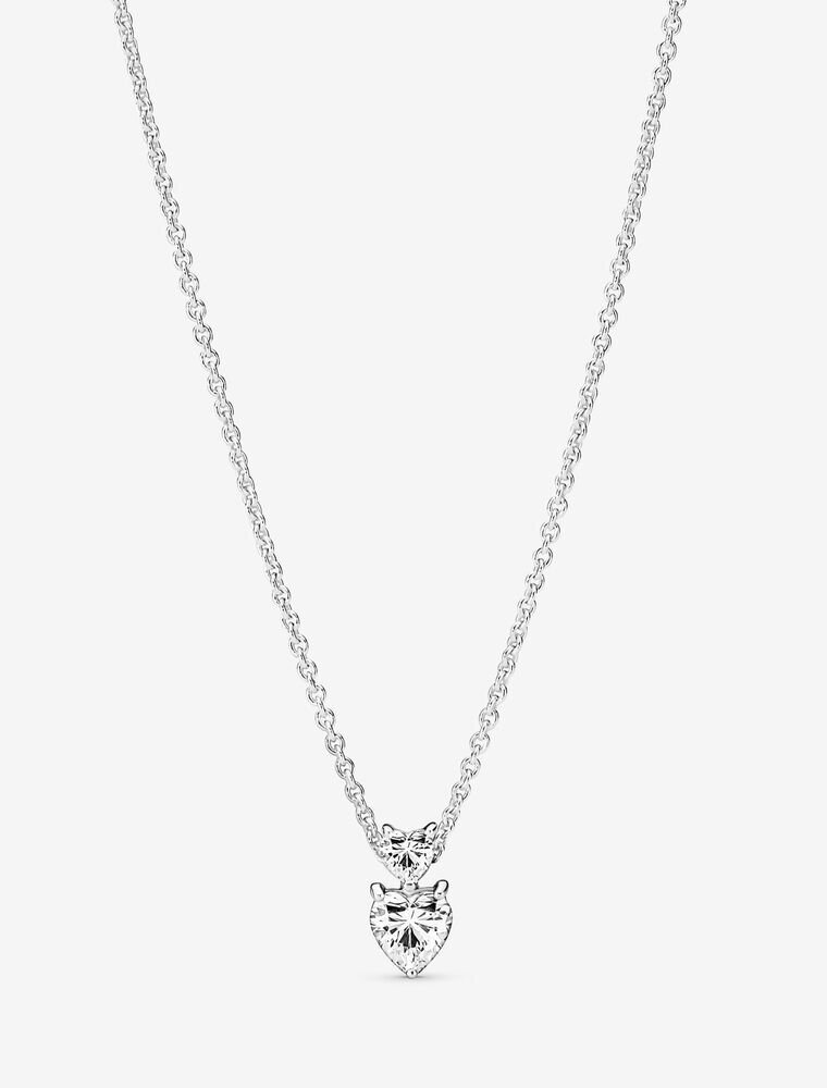 PANDORA Double Heart Pendant Sparkling Collier Necklace
