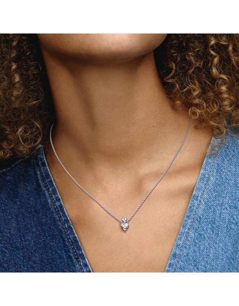 PANDORA Double Heart Pendant Sparkling Collier Necklace