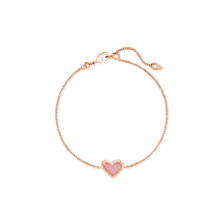 KENDRA SCOTT DESIGN Ari Heart Rose Gold Chain Bracelet in Light Pink Drusy