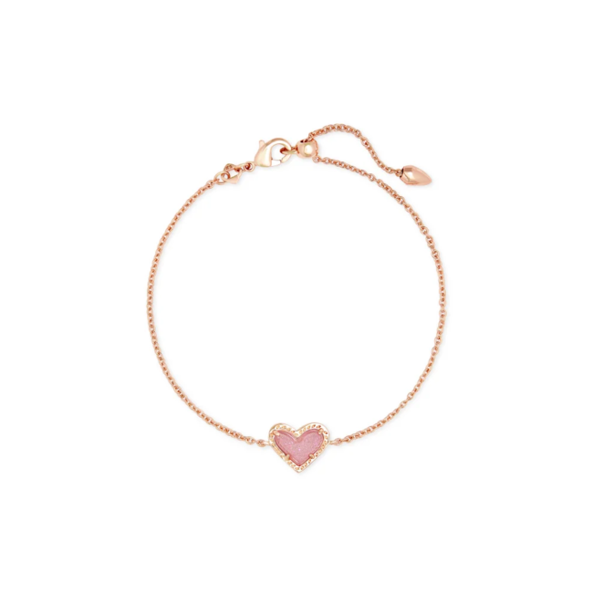 Ari Heart Rose Gold Chain Bracelet in Light Pink Drusy