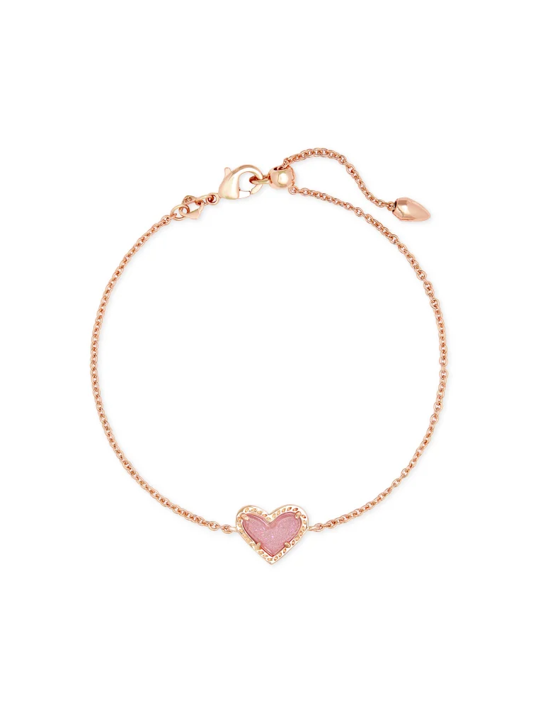 KENDRA SCOTT DESIGN Ari Heart Rose Gold Chain Bracelet in Light Pink Drusy