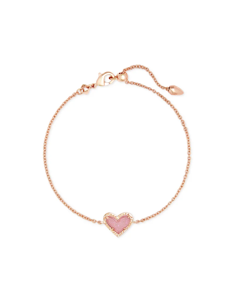 KENDRA SCOTT DESIGN Ari Heart Rose Gold Chain Bracelet in Light Pink Drusy