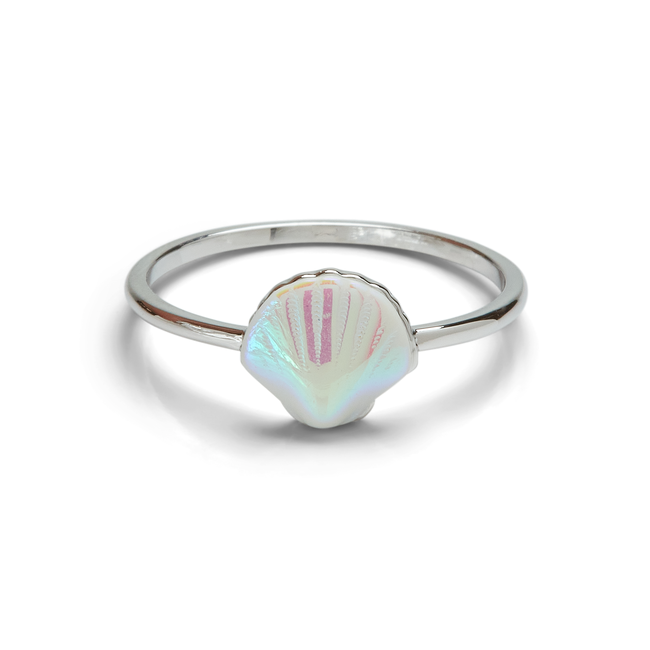 Iridescent Shell Ring in Silver