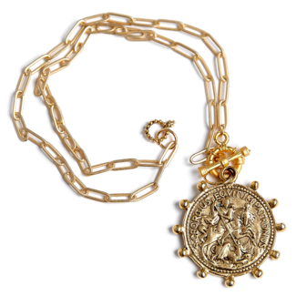 POWERBEADS BY JEN Gold Dotted St. George Medallion Necklace